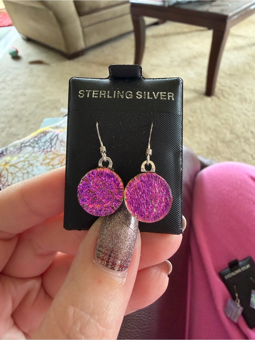Sterling Silver Pink Glass Drop Earrings - Vibrant Fuchsia